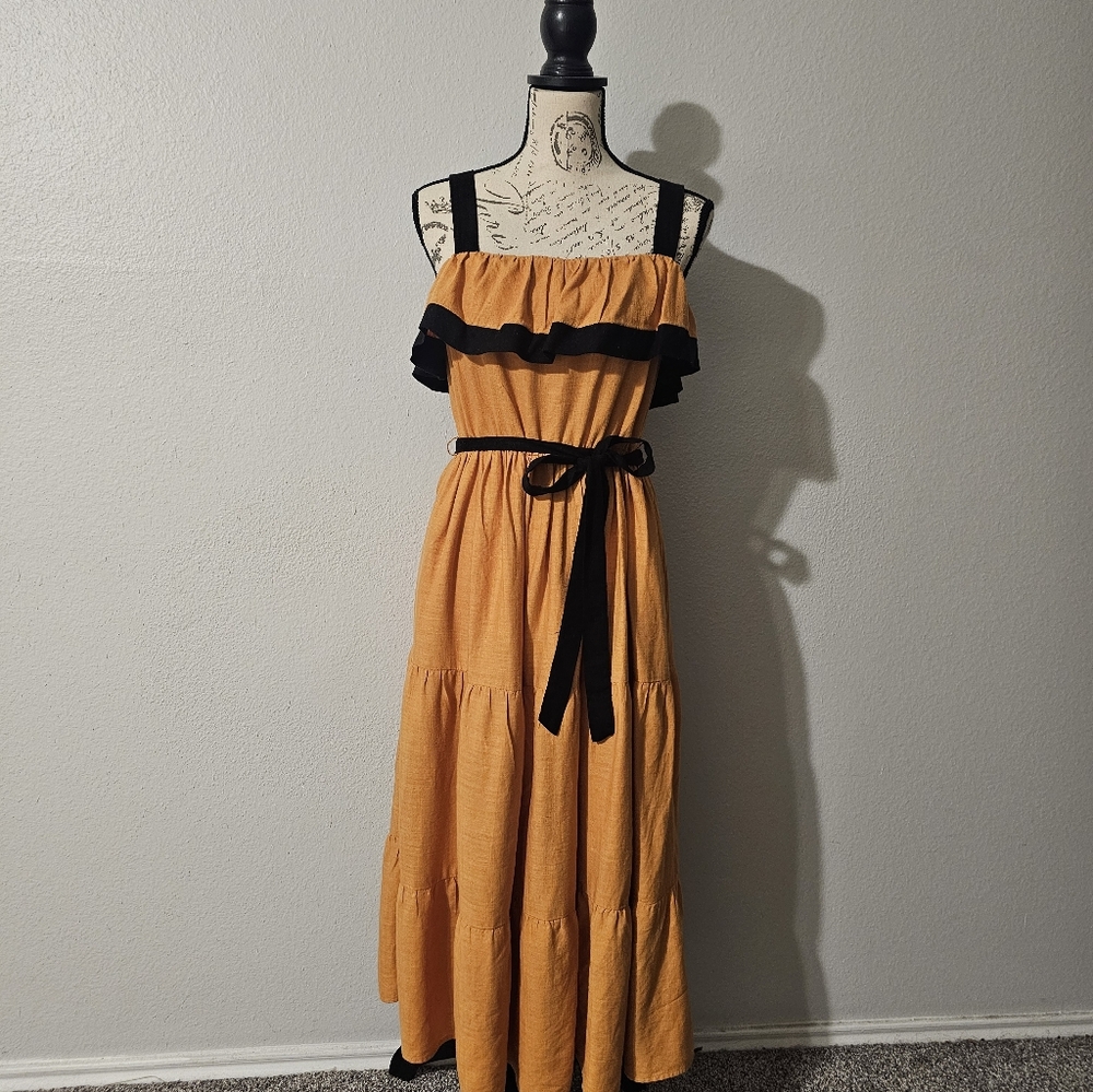 Maison Tara Mustard Tiered Dress – Size M (8) Effortlessly Chic | Ready to Twirl